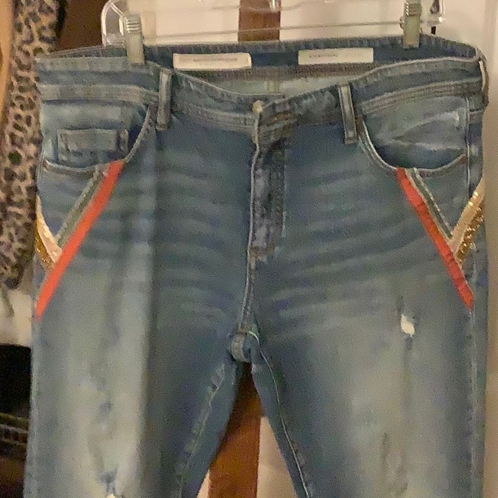 Pilcro jeans with sequins and ribbon size31 slim boyfriend